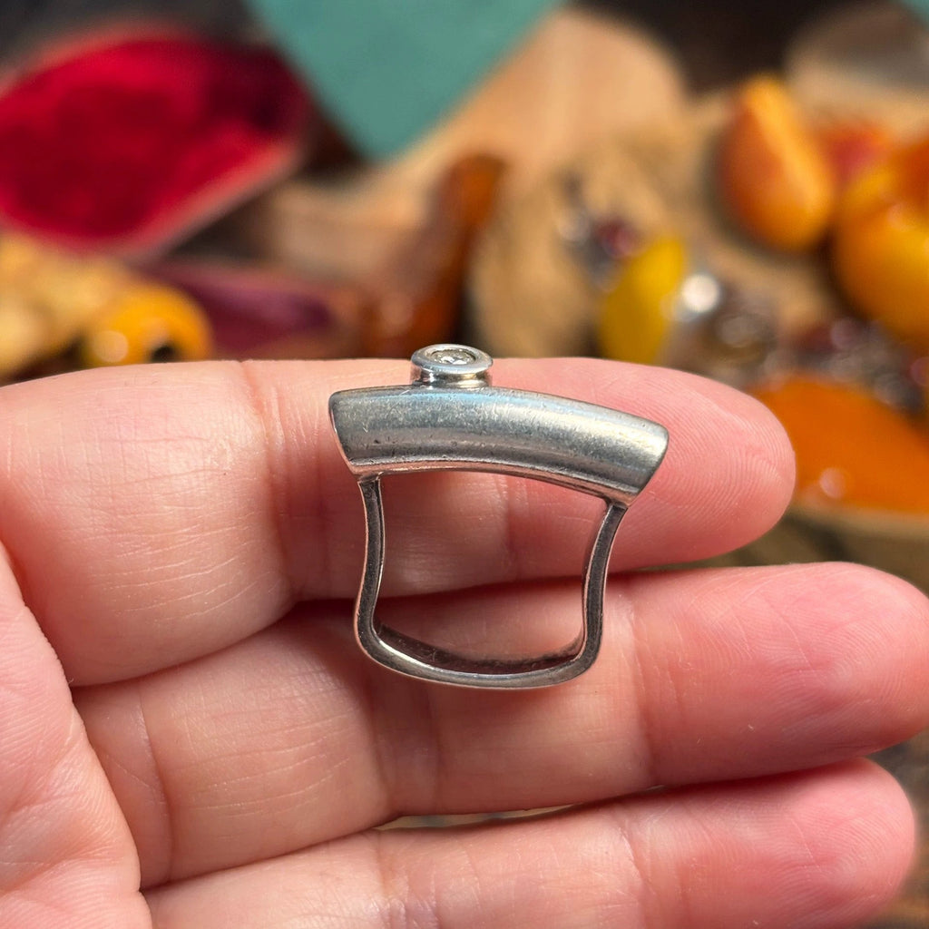 Sterling Silver Screw Design Ring with Diamond Accent