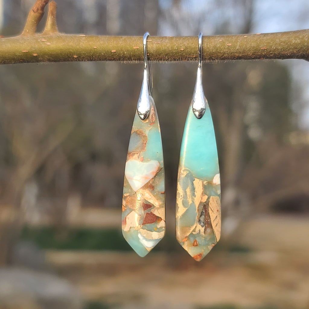 Handmade Turquoise & Sandstone Look Resin Drop Earrings – Natural Earth Tone Statement Jewelry