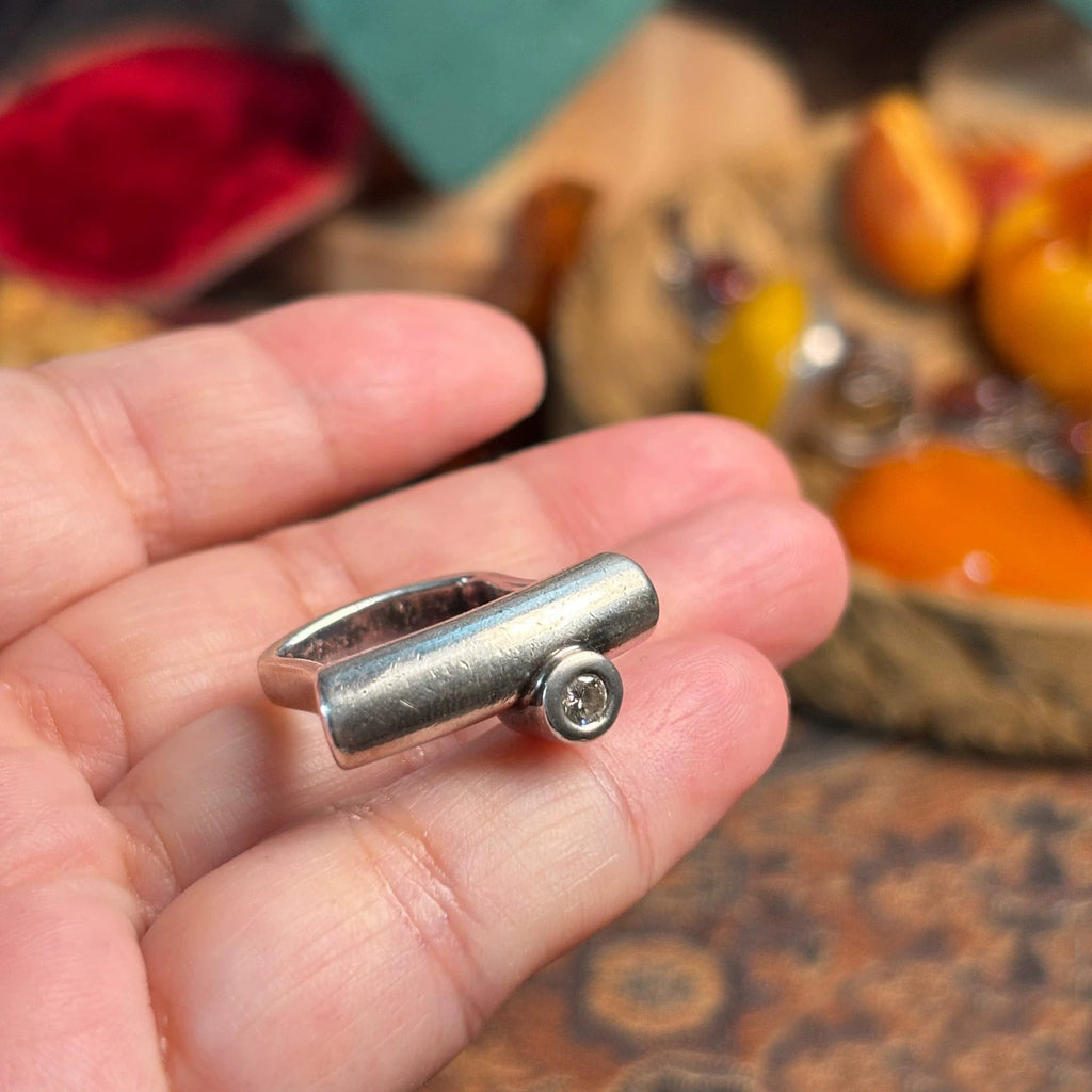 Sterling Silver Screw Design Ring with Diamond Accent