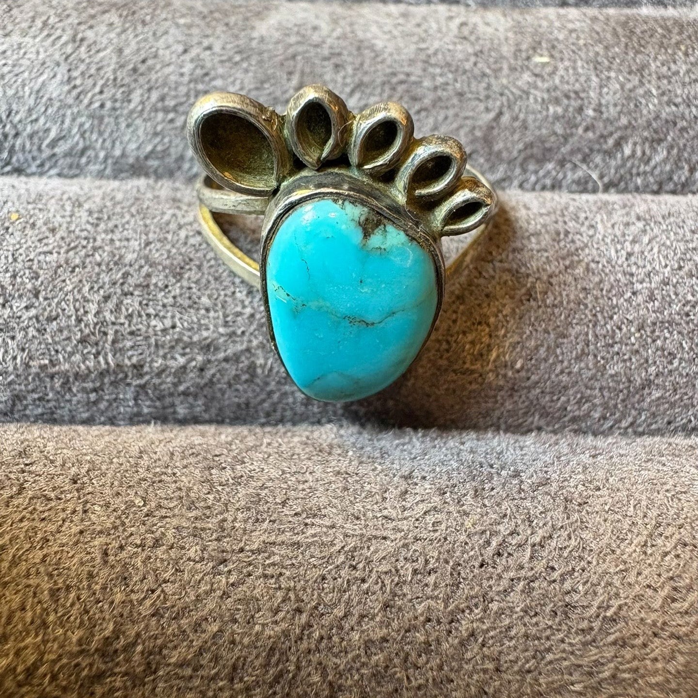 Vintage Turquoise Sterling Silver Ring – Unique Handmade Fan Design