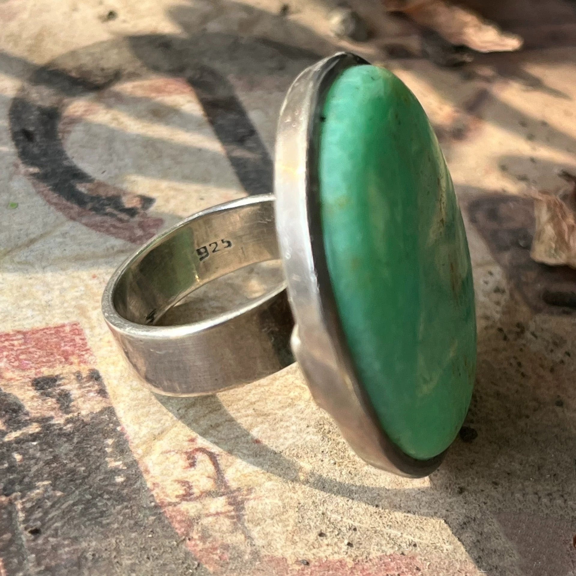 Bold Oval Green Stone Ring – Handmade Sterling Silver 925 Statement Ring