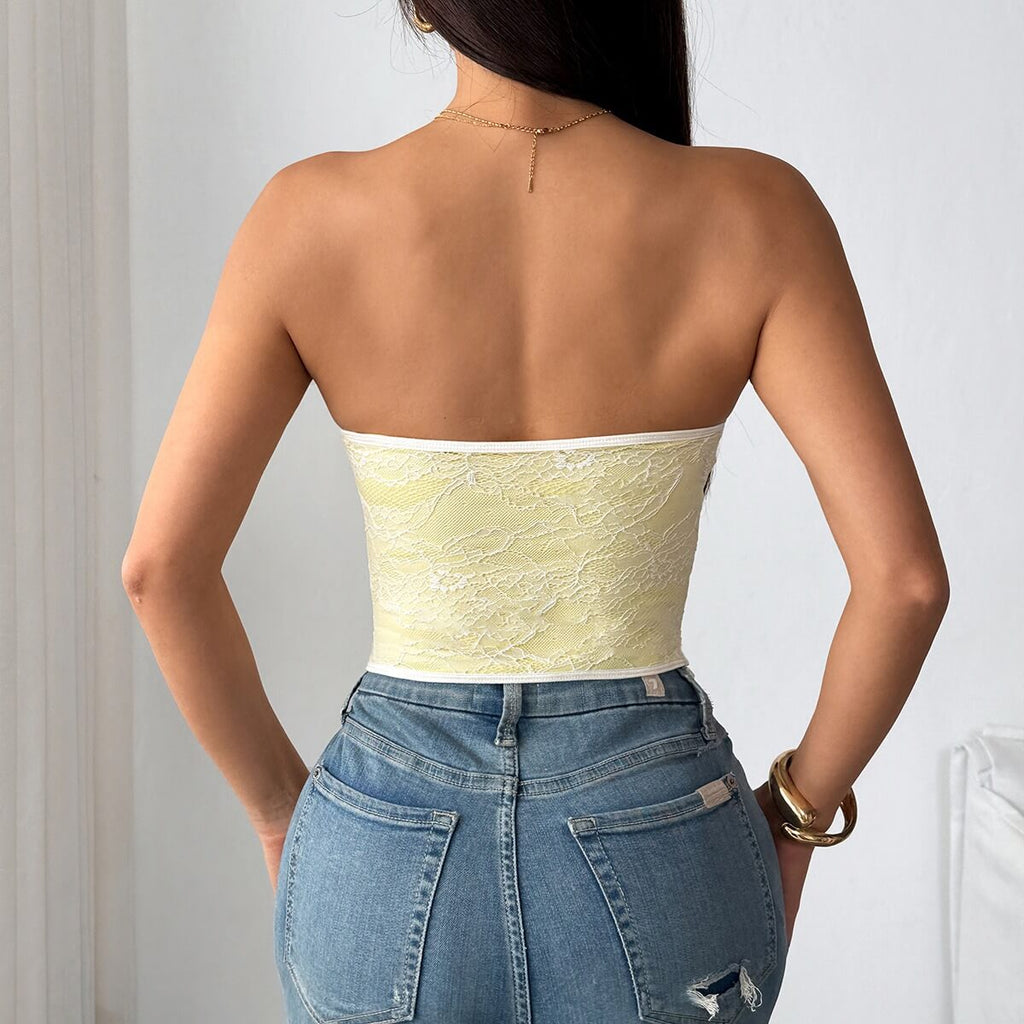 Sexy Lace Trim Strapless Bustier Top