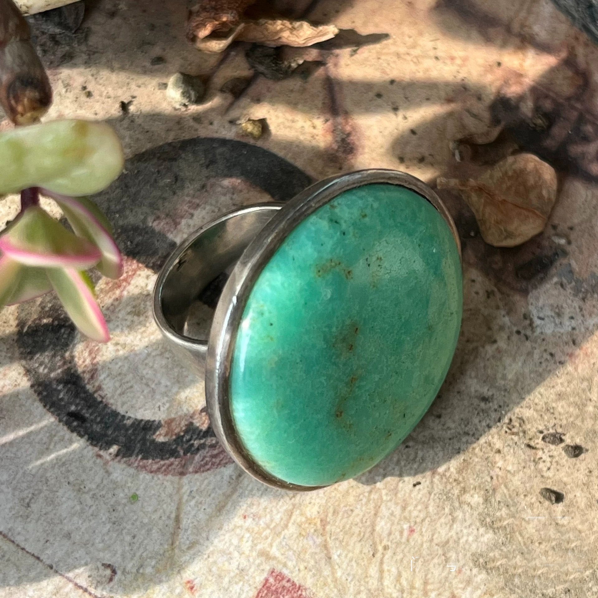 Bold Oval Green Stone Ring – Handmade Sterling Silver 925 Statement Ring