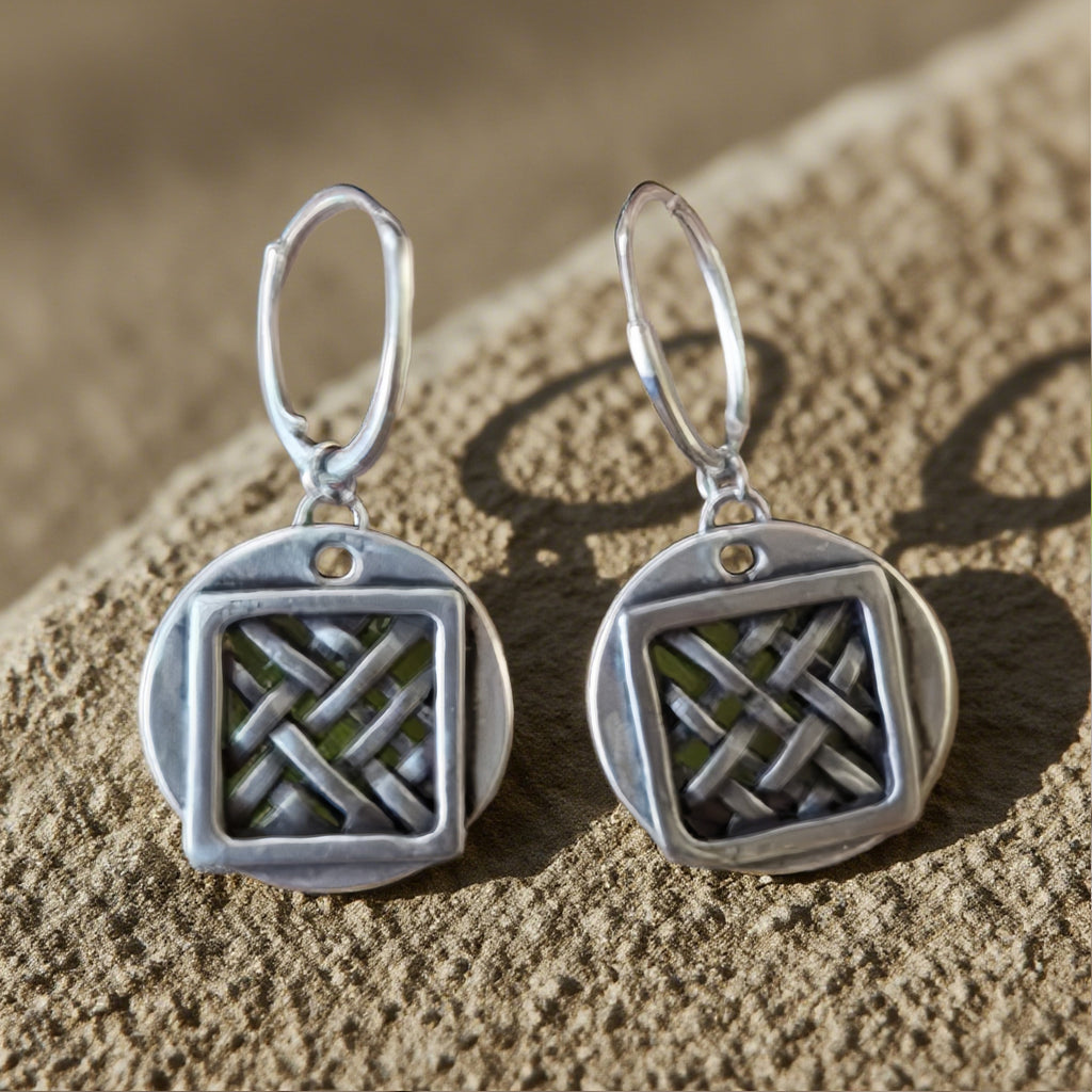 Sterling Silver Woven Pattern Hoop Earrings with Modern Design