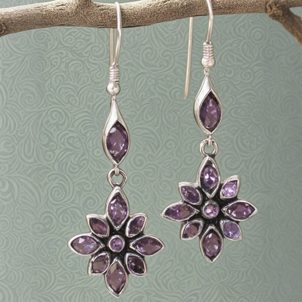 Floral Amethyst Drop Earrings