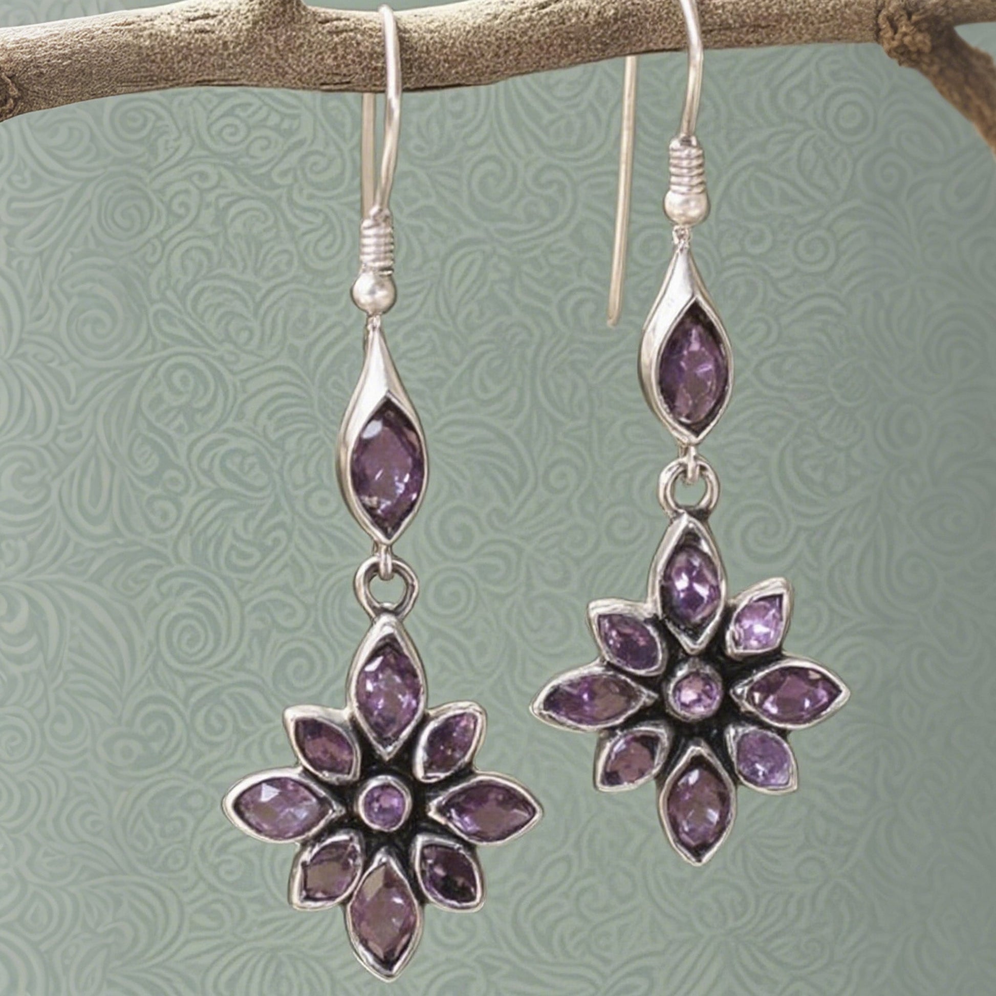 Floral Amethyst Drop Earrings