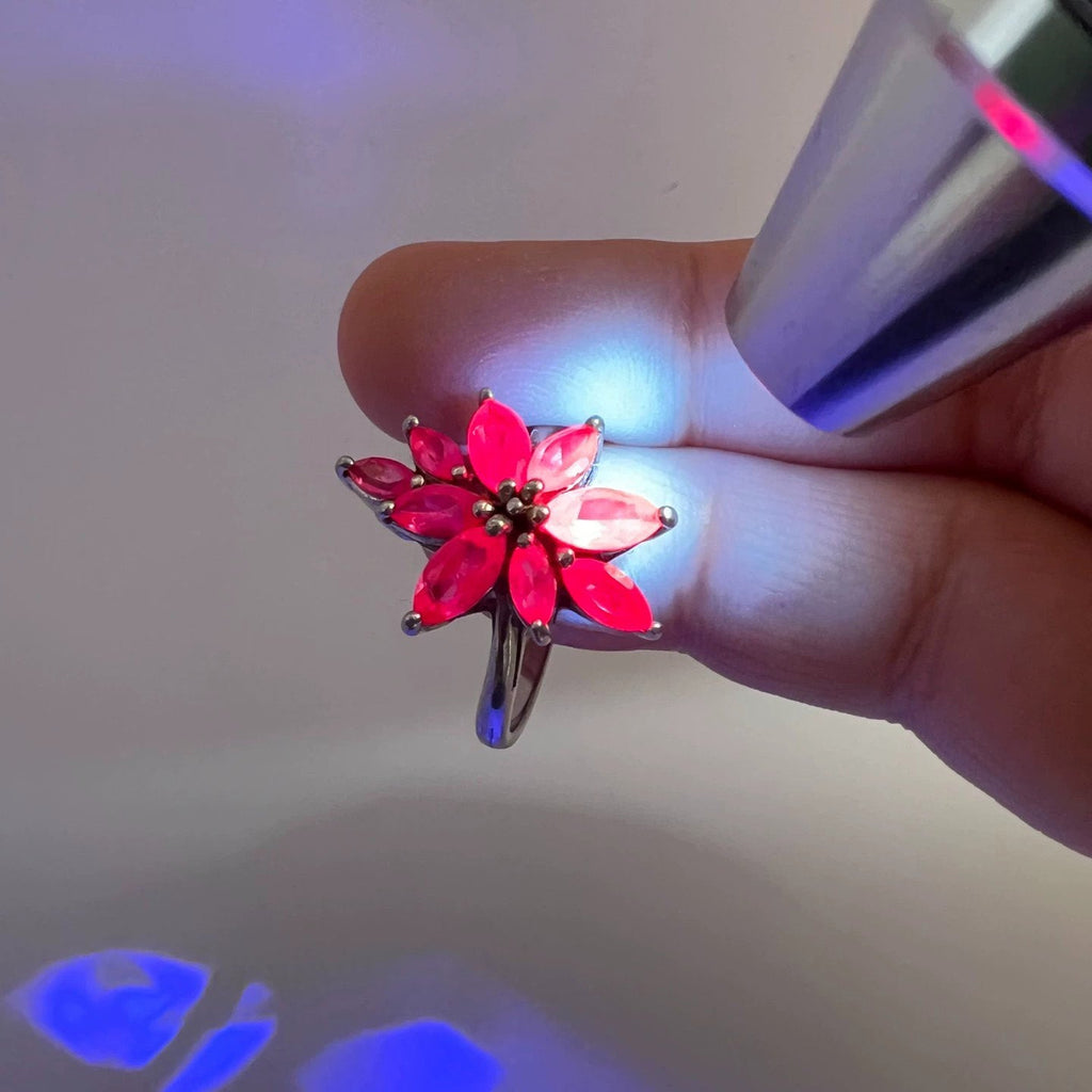Elegant Pink Marquise Gemstone Flower Ring - Vintage Sterling Silver
