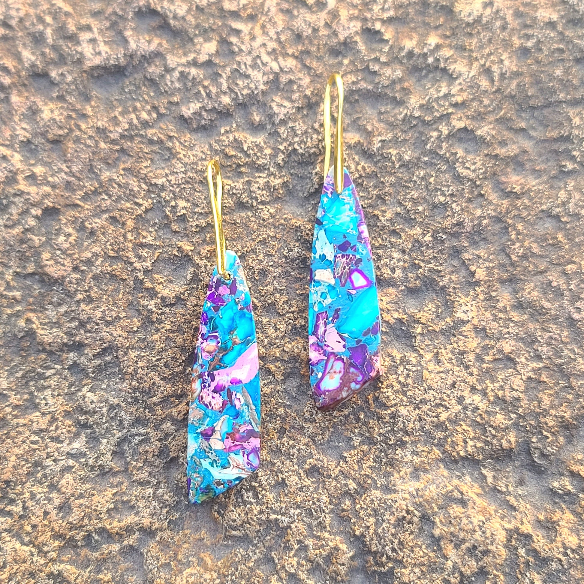 Handmade Electric Blue & Amethyst Mosaic Resin Earrings
