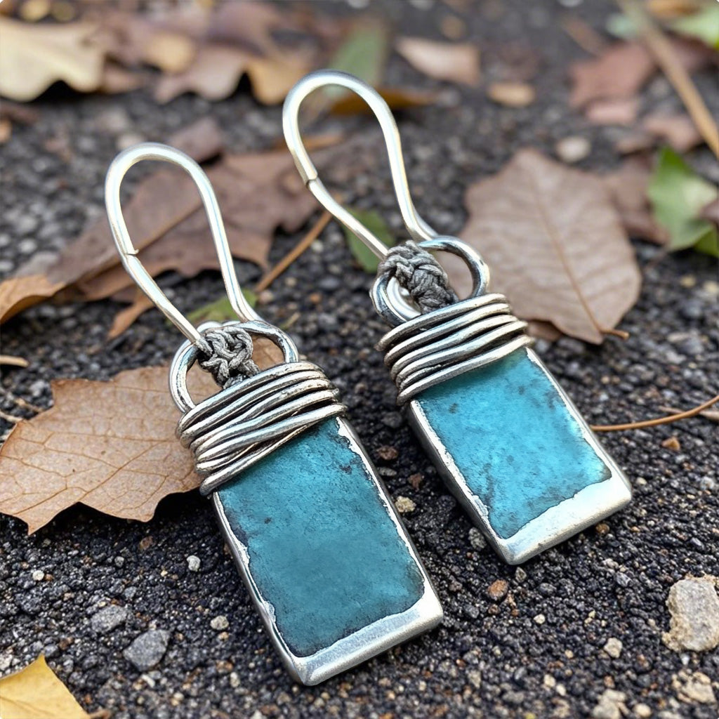 Rustic Turquoise Rectangle Earrings