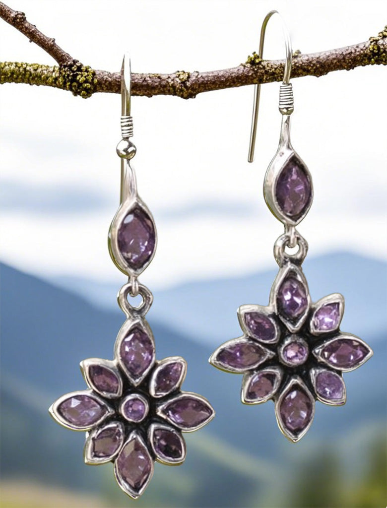 Floral Amethyst Drop Earrings