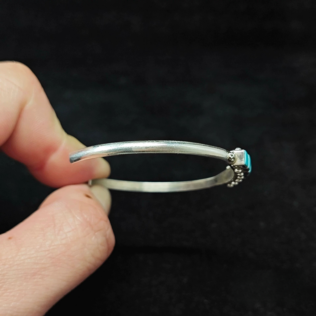 Sterling Silver Cuff Bracelet with Square Turquoise Inlays – Handmade Zuni-Style Minimalist Bangle