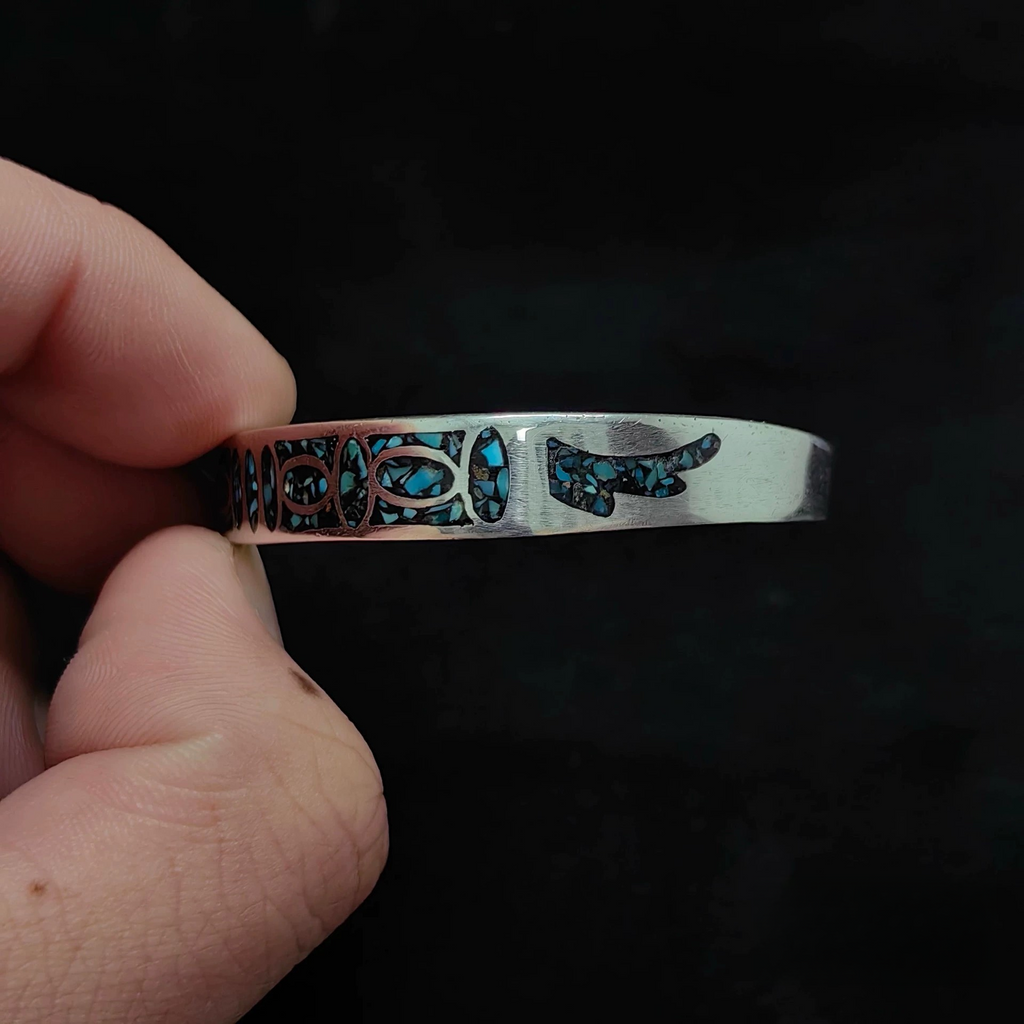 Handmade Sterling Silver Tribal Cuff Bracelet with Turquoise Inlay – Adjustable Boho Unisex Jewelry
