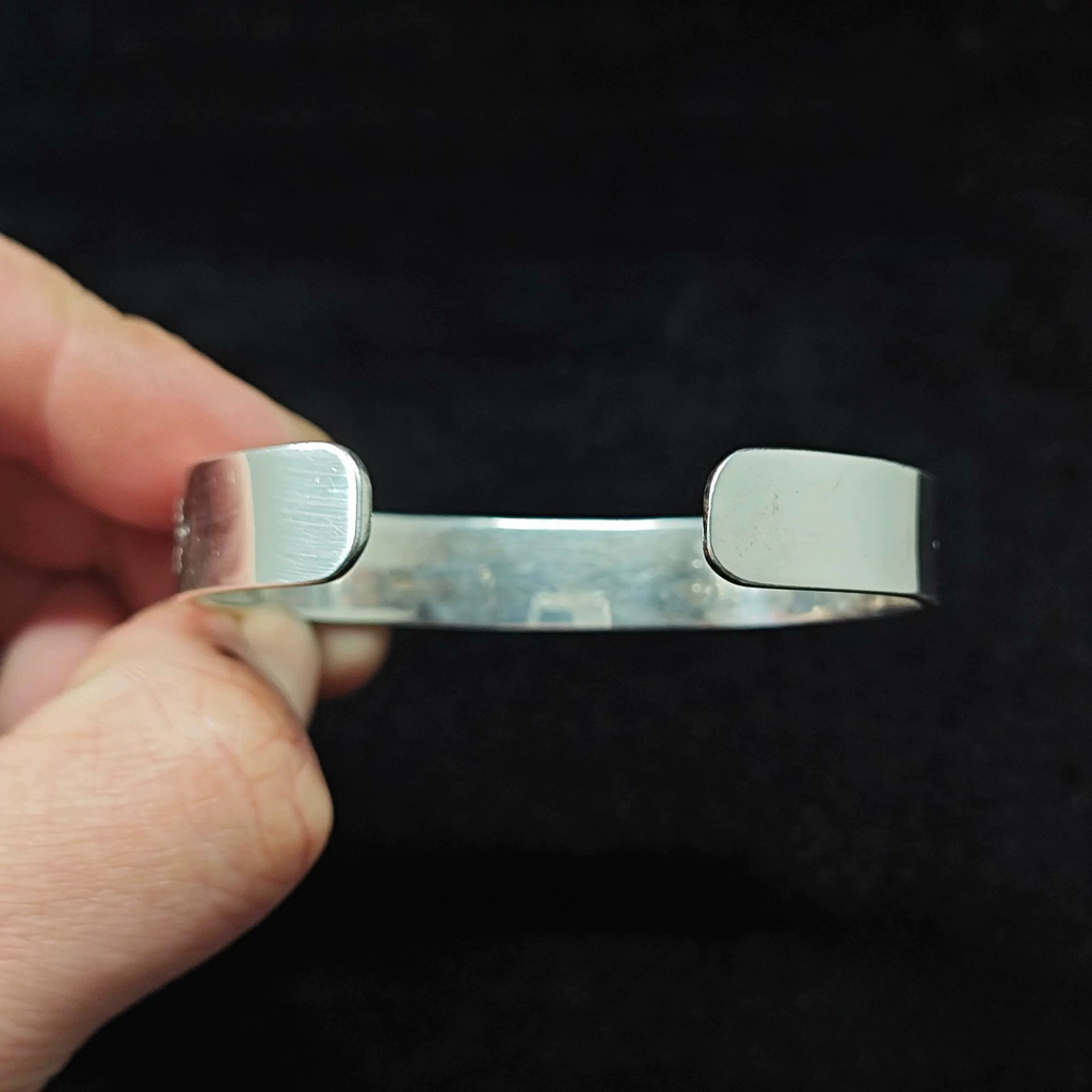 Minimalist Sterling Silver Cuff Bracelet with Stamped Cross and Dot Accents – Handmade Unisex Bangle