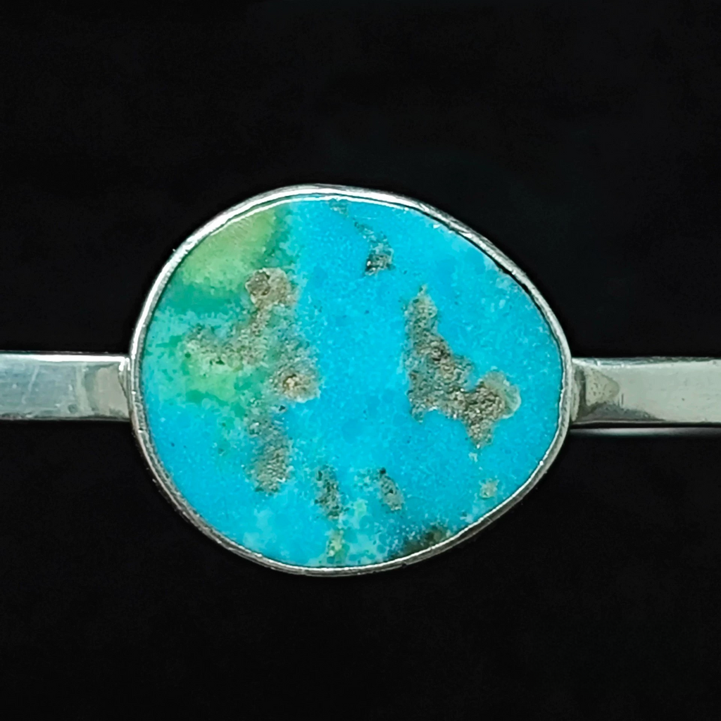 Handmade Sterling Silver Cuff Bracelet with Natural Oval Turquoise – Minimalist Boho Jewelry for Women & Men