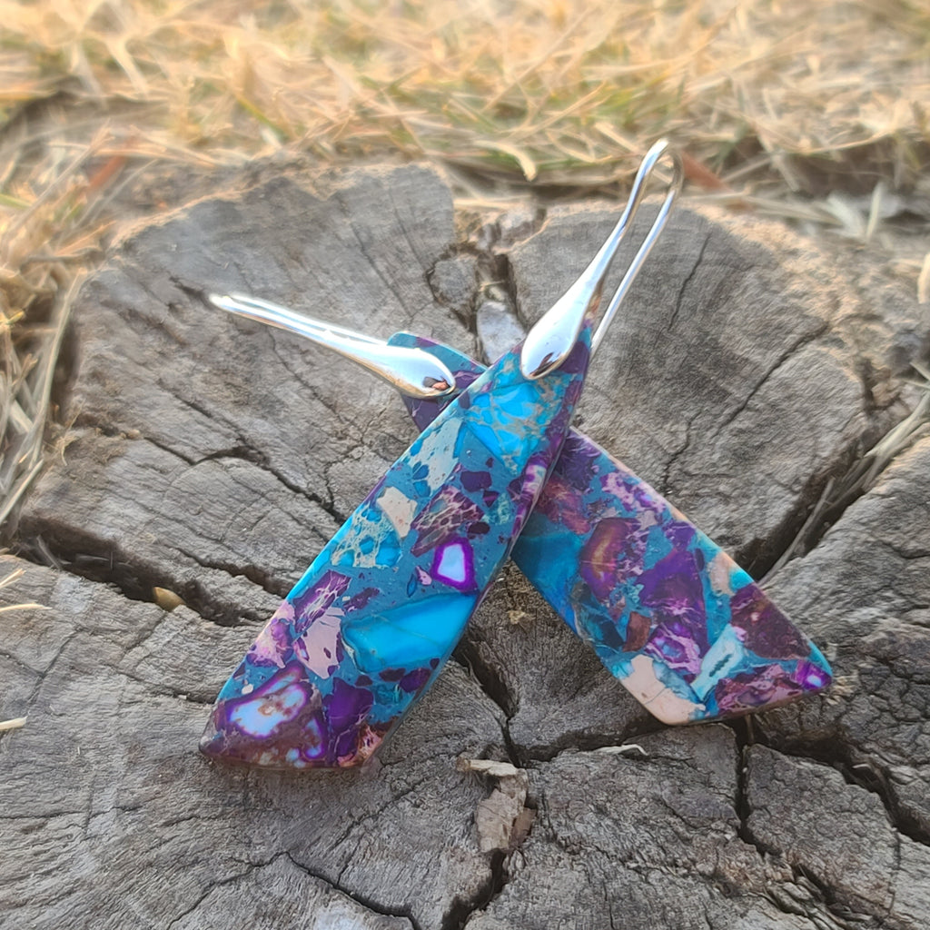 Vibrant Blue & Purple Mosaic Resin Earrings – Handmade Artistic Drop Earrings with Silver Hooks