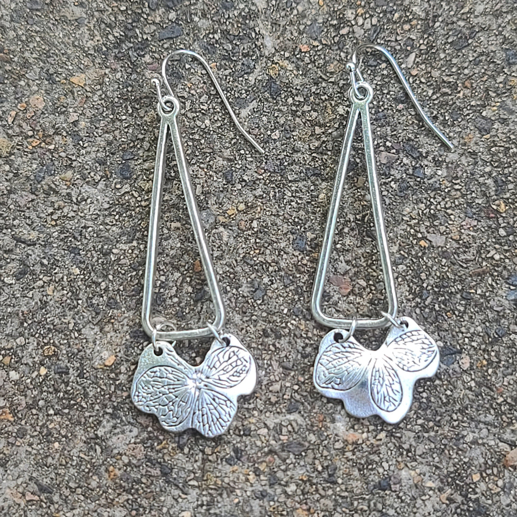 Butterfly Charm Geometric Drop Earrings – Silver-Tone Triangle Frame Dangles
