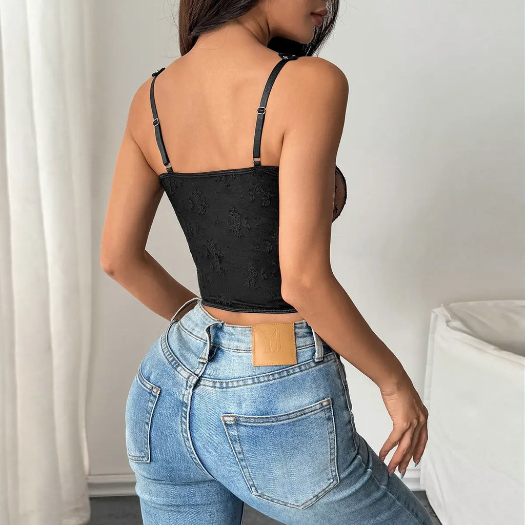 French-Style Lace Panel Bustier with Metal Accents