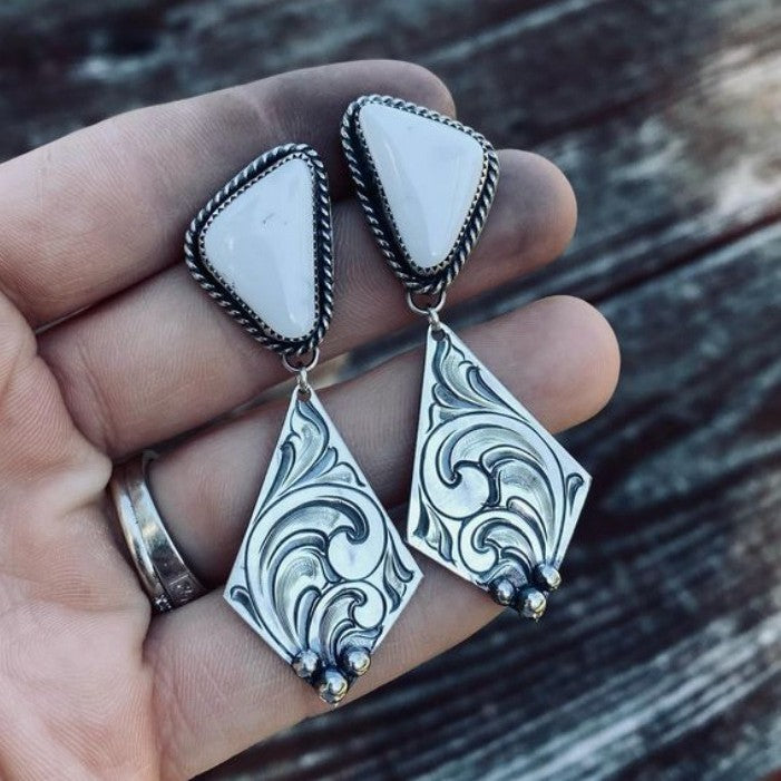 Bohemian Vintage Rhombus Epoxy Flower Earrings