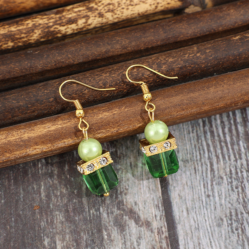 Retro Square Spliced Bead Earrings – Vintage Boho Design