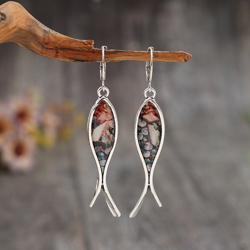 Retro Fish Inlaid Turquoise Earrings – Vintage Boho Creative Design