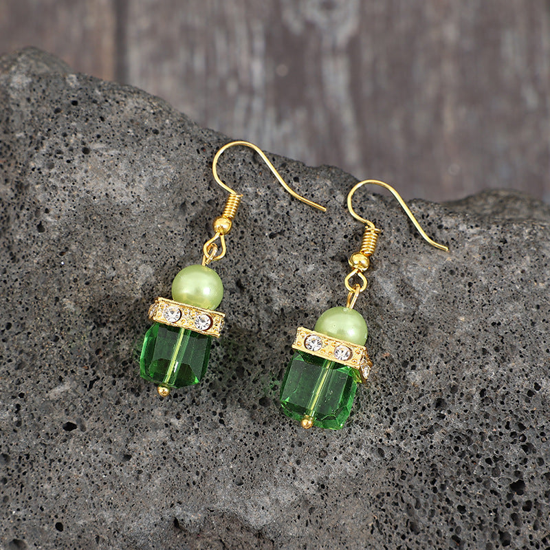 Retro Square Spliced Bead Earrings – Vintage Boho Design