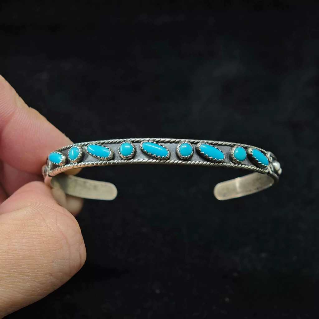 Vintage Sterling Silver Cuff Bracelet with Multiple Turquoise Stones – Handmade Southwestern Boho Jewelry