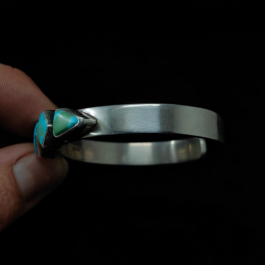 Sterling Silver Cuff Bracelet with Diamond-Shaped Turquoise Inlays – Handmade Southwestern Statement Bangle