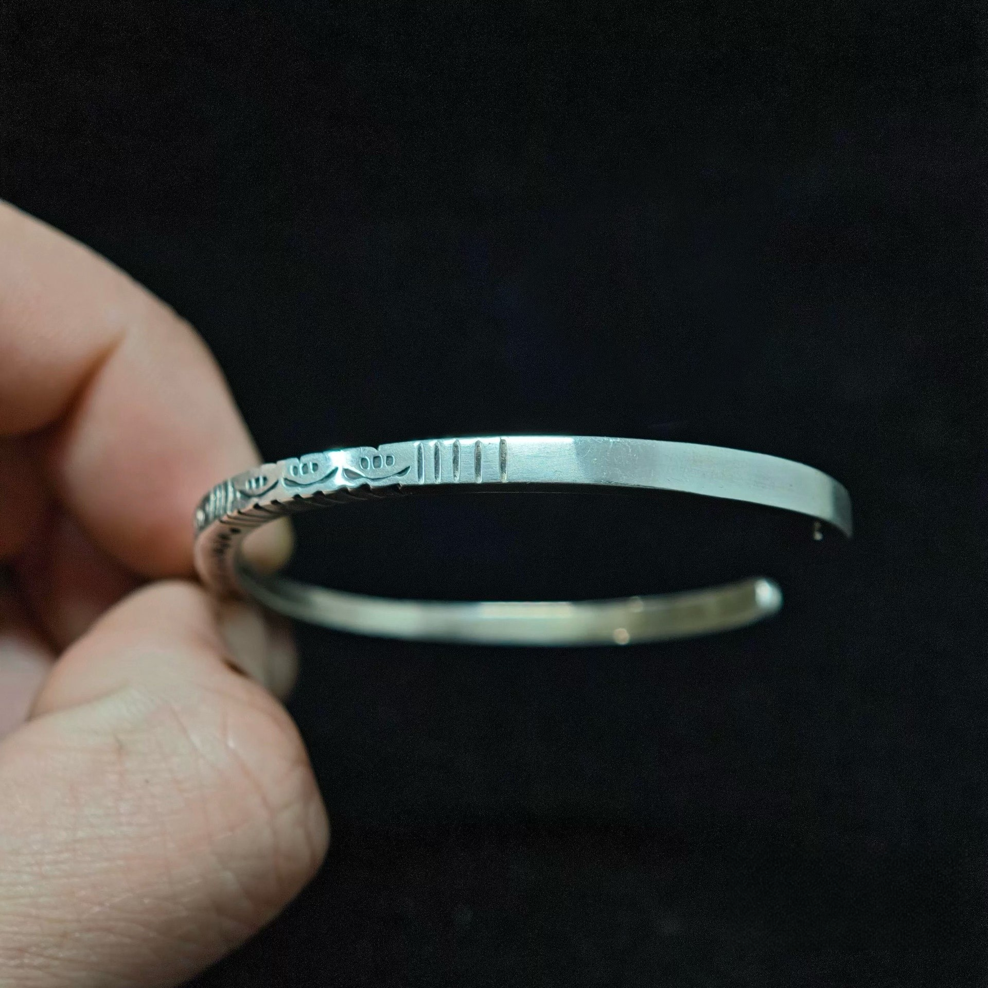 Hand-Stamped Sterling Silver Cuff Bracelet – Minimalist Engraved Open Bangle for Men and Women