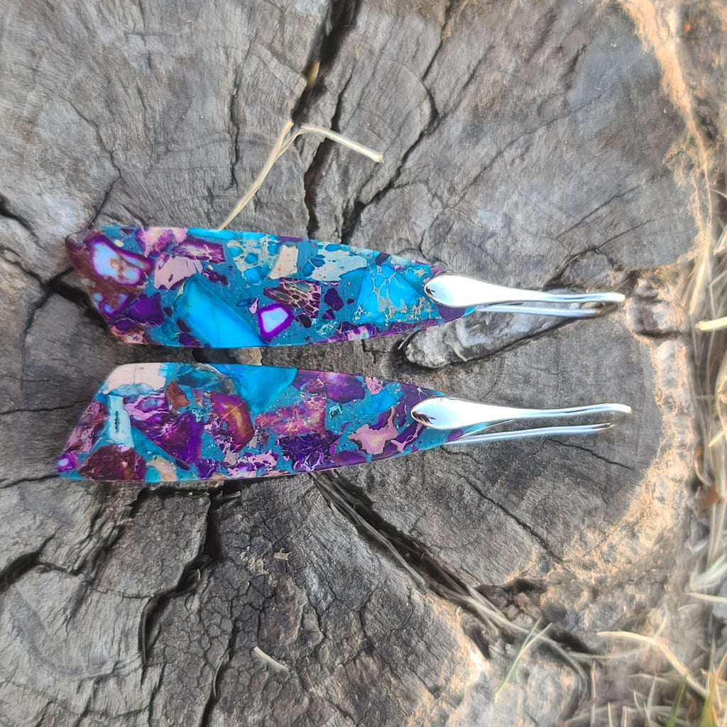 Vibrant Blue & Purple Mosaic Resin Earrings – Handmade Artistic Drop Earrings with Silver Hooks