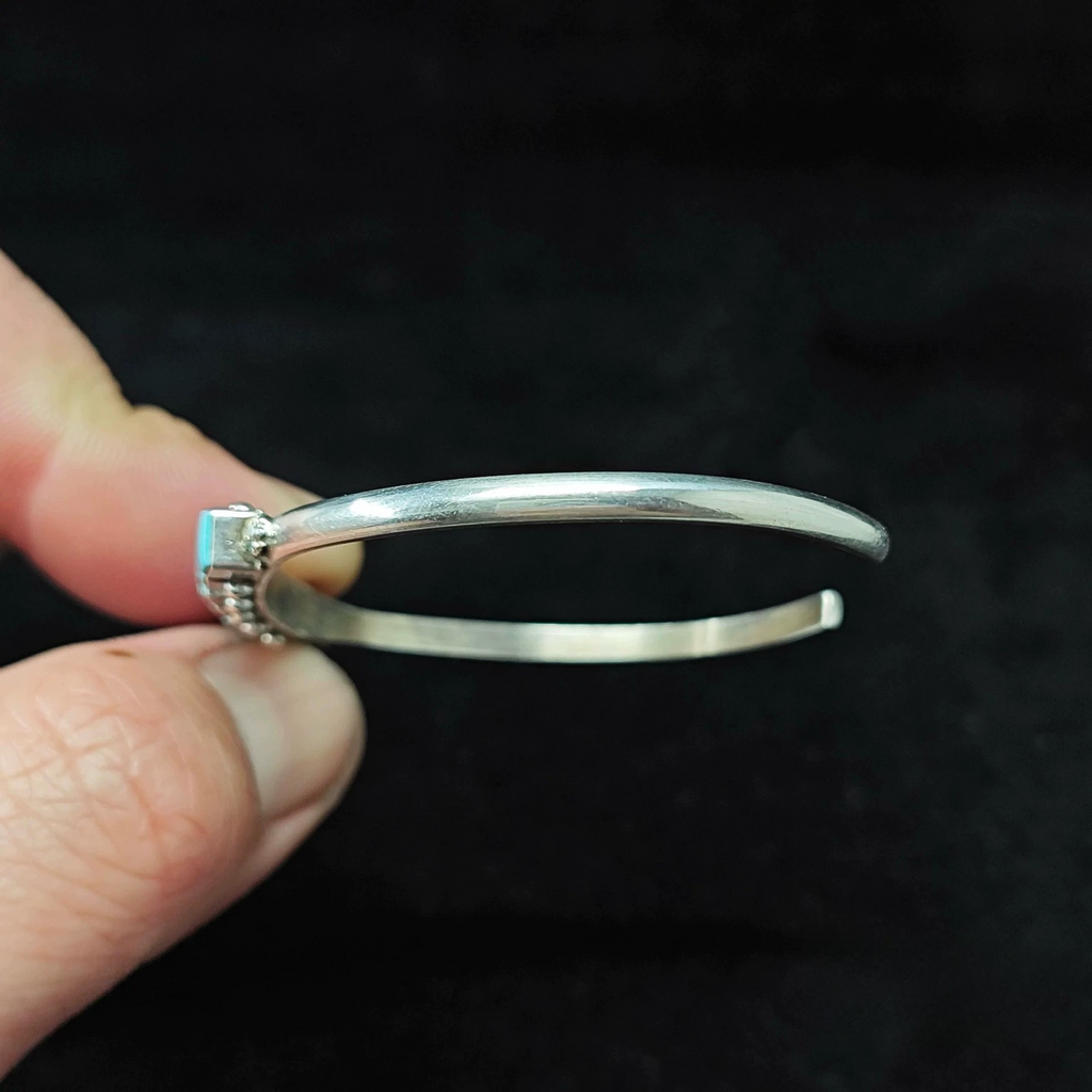 Sterling Silver Cuff Bracelet with Square Turquoise Inlays – Handmade Zuni-Style Minimalist Bangle
