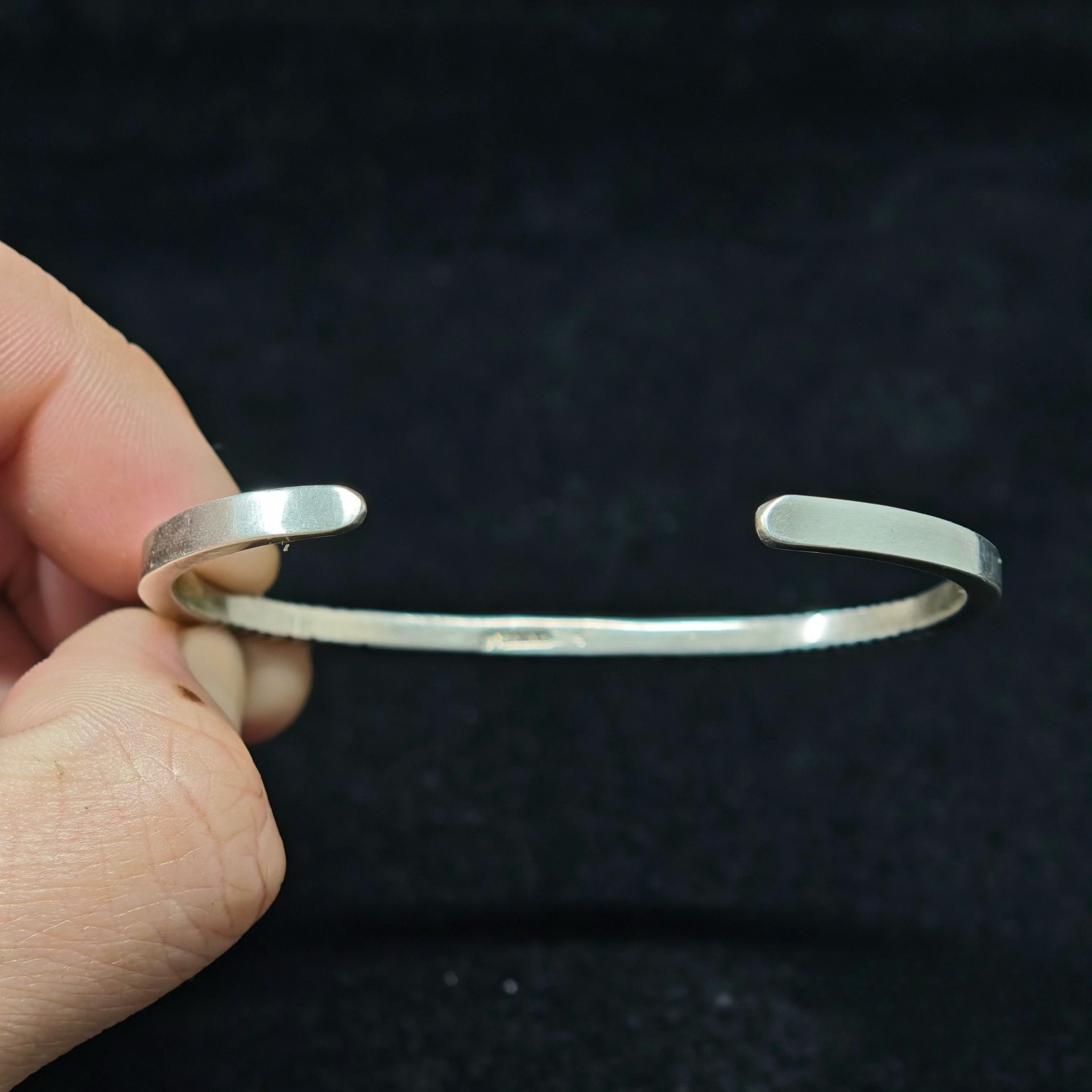 Hand-Stamped Sterling Silver Cuff Bracelet – Minimalist Engraved Open Bangle for Men and Women
