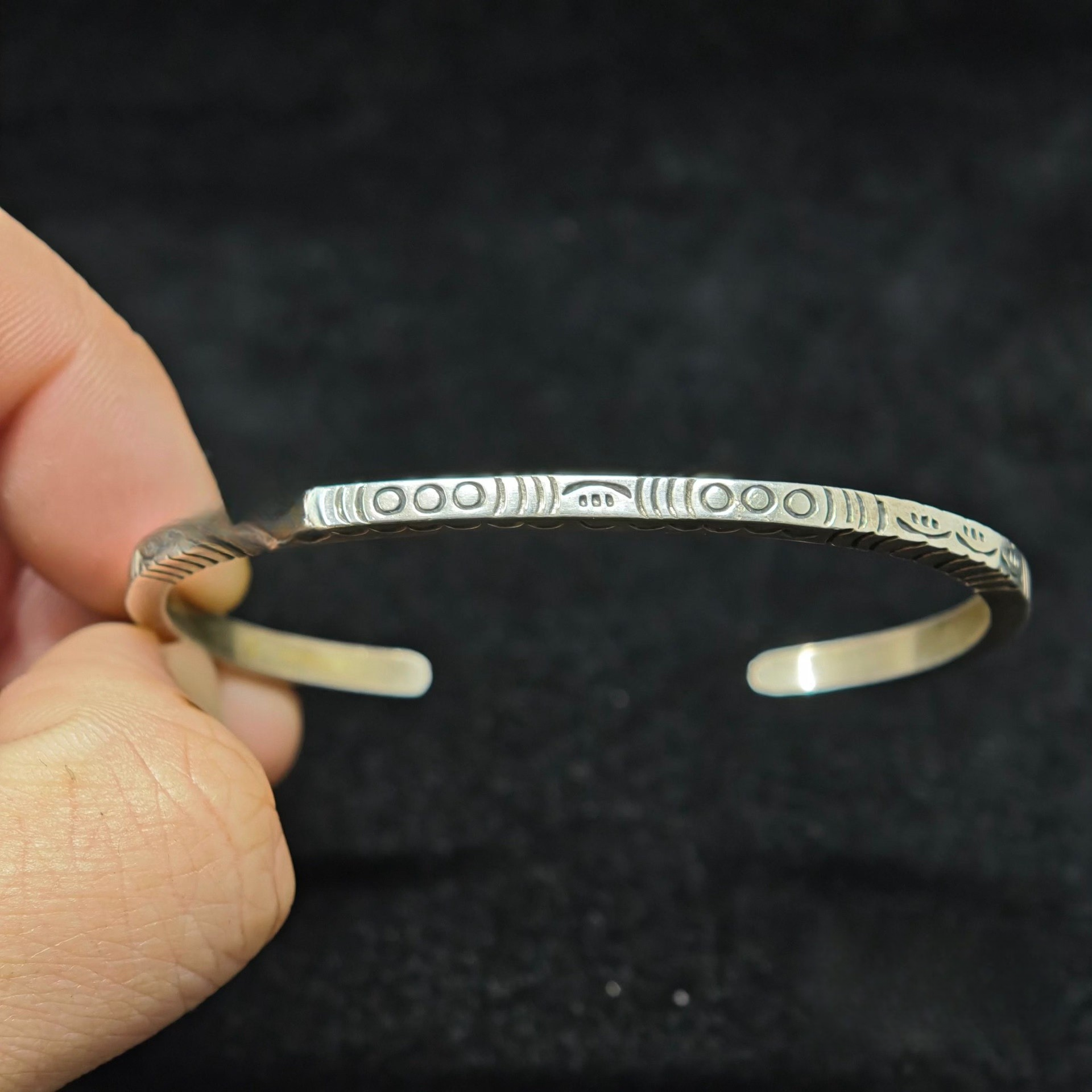 Hand-Stamped Sterling Silver Cuff Bracelet – Minimalist Engraved Open Bangle for Men and Women