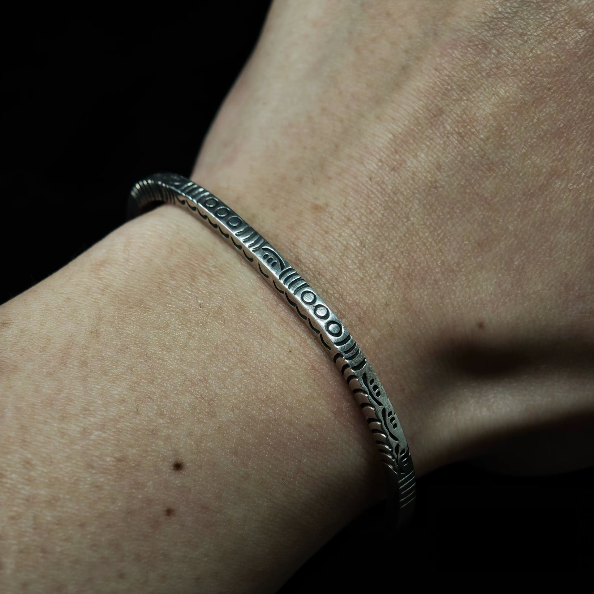 Hand-Stamped Sterling Silver Cuff Bracelet – Minimalist Engraved Open Bangle for Men and Women