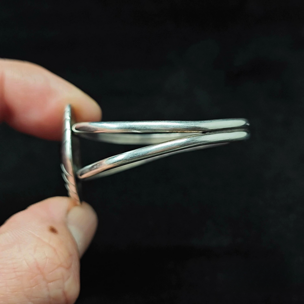 Handmade Sterling Silver Cuff Bracelet with Black Onyx – Geometric Shield Design Double Band Bangle