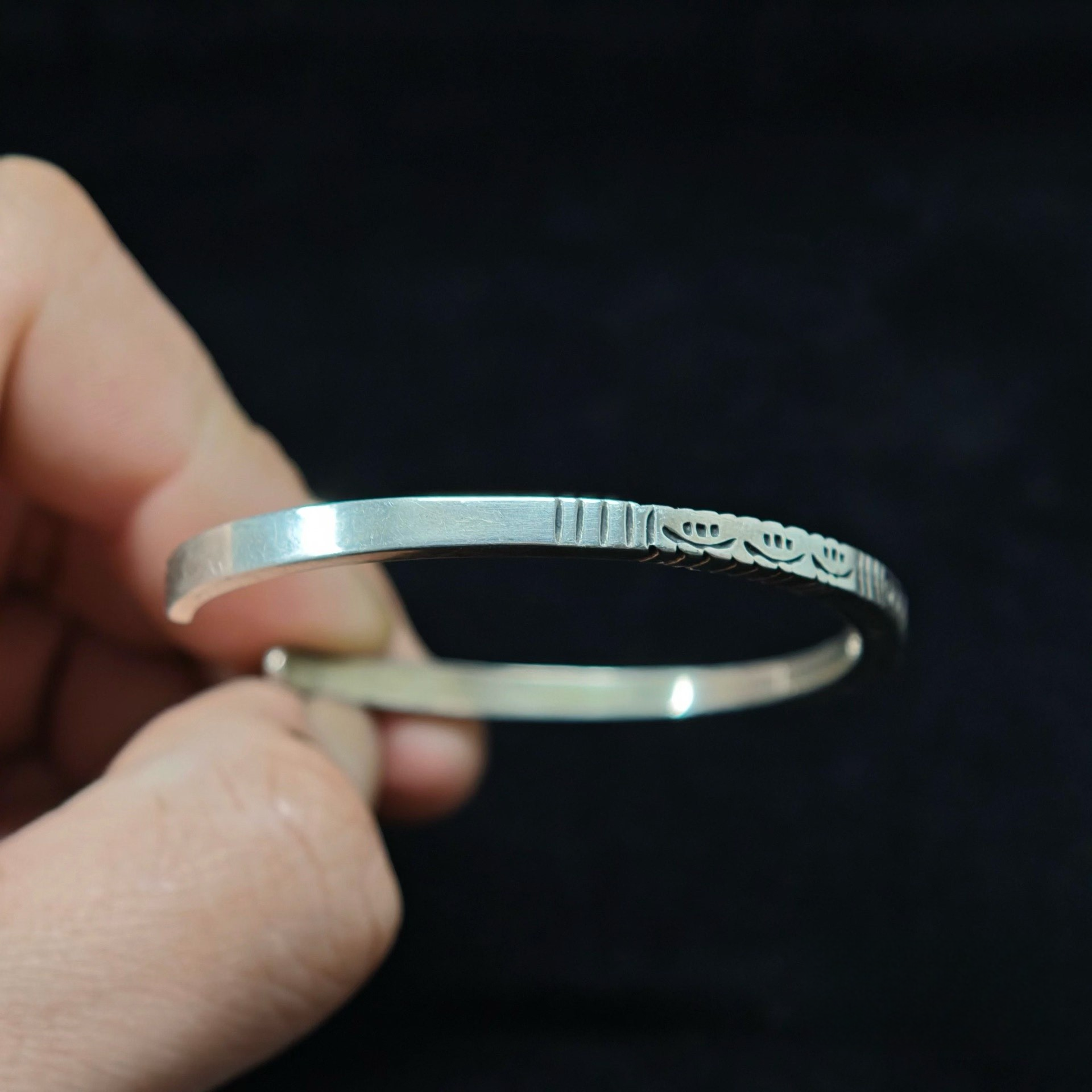 Hand-Stamped Sterling Silver Cuff Bracelet – Minimalist Engraved Open Bangle for Men and Women