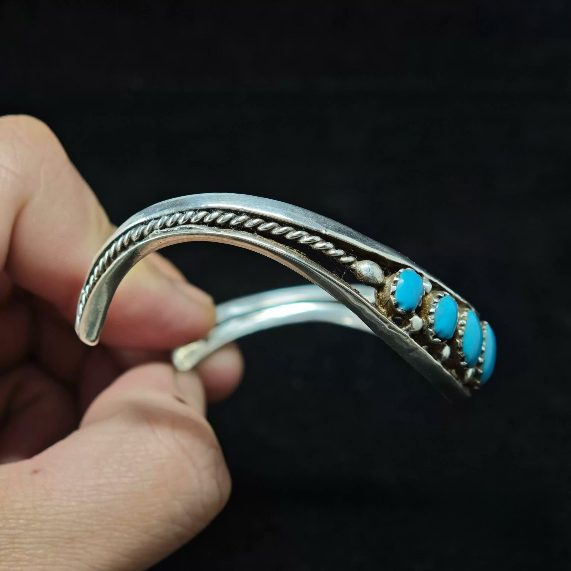Vintage Navajo-Style Sterling Silver Cuff Bracelet with Multi-Turquoise Stones – Handcrafted Bohemian Jewelry
