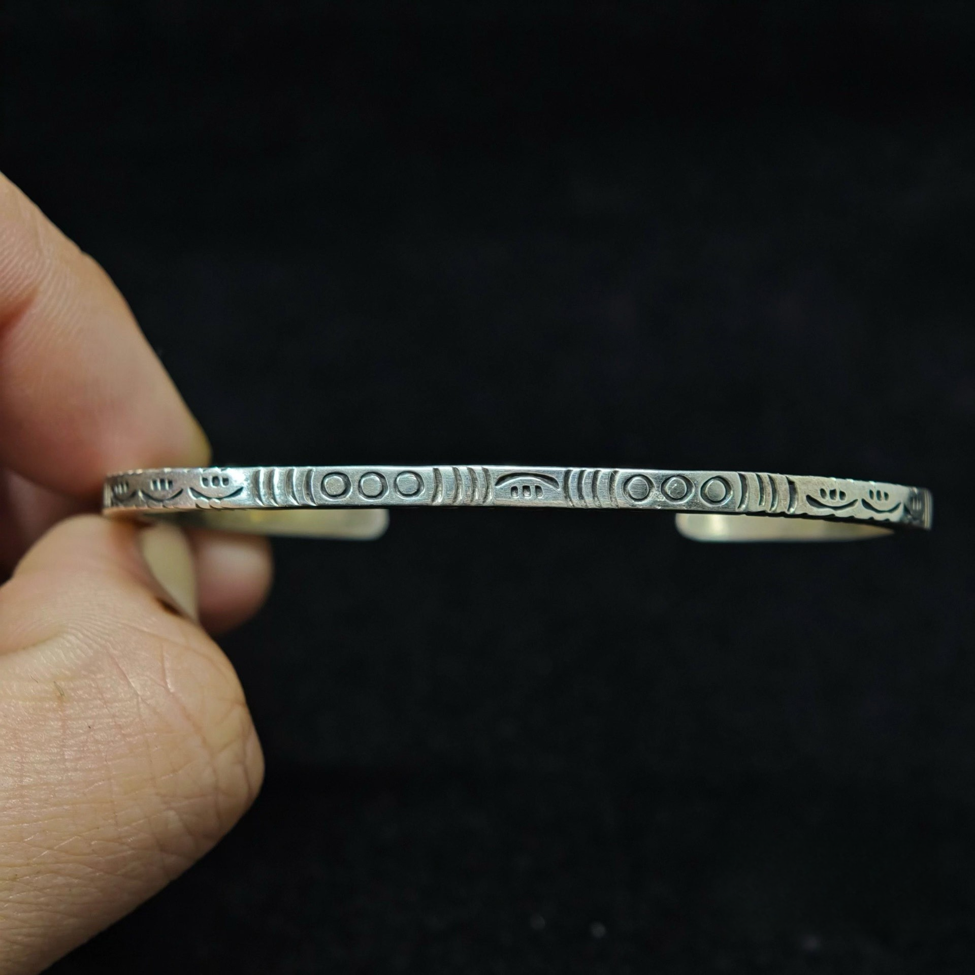 Hand-Stamped Sterling Silver Cuff Bracelet – Minimalist Engraved Open Bangle for Men and Women